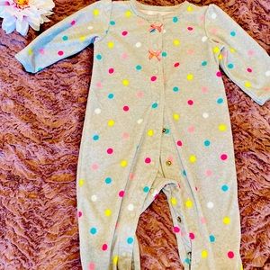 Carter's 3-6 mo. fleece polka dot footed onesies